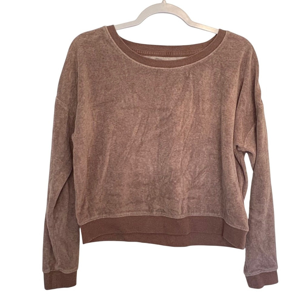 Aeropostale Velour Cropped Crewneck Pullover XS Dusty‎ Rose Soft Girl Loungewear